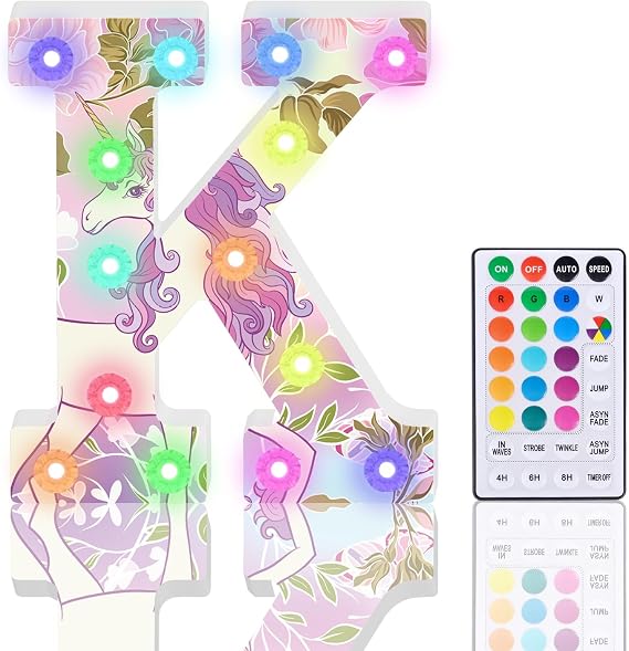 Light Up Letters, Glitter LED Letter Lights 18 Color Changing Diamond Alphabet Sign Night Light with Remote Control for Girls Gifts Birthday Bar Wedding Party Christmas Valentine Wall Table Decor - K [Energy Class A+++]