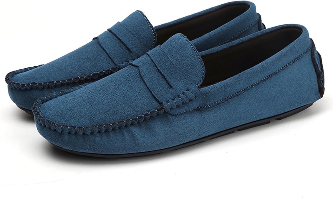 Men's Suede Penny Loafers Slip-On Driving Moccasins Casual Flat Shoes Hand Stitching Work Boat Shoes