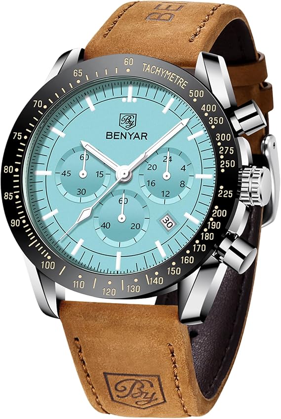 BENYAR Watch for Men Analog Quartz Chronograph Waterproof Luminous Designer Big Face Mens Wrist Watches Business Sport Casual Dress Elegant Gifts for Men