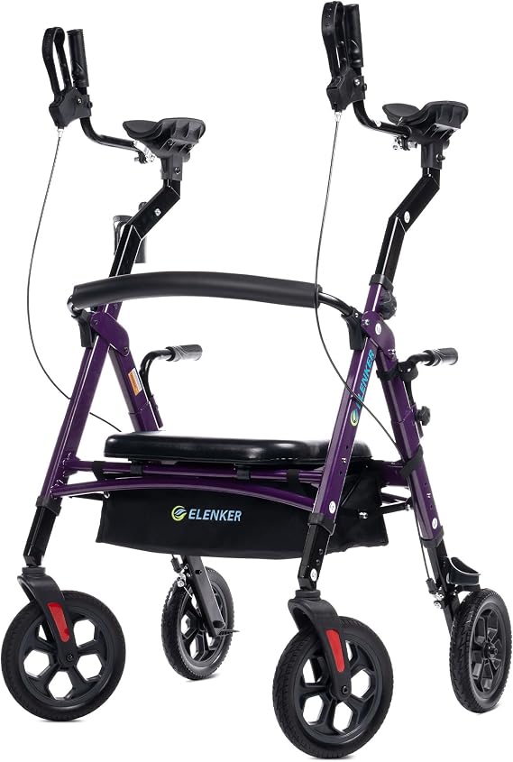 ELENKER All Terrain Heavy Duty Upright Rollator Walker for Seniors, Purple