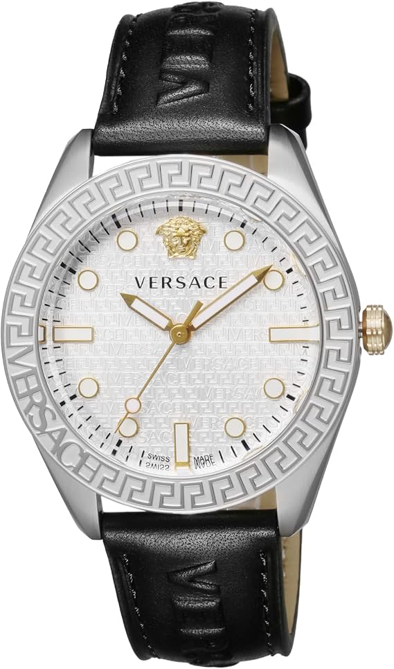 VERSACEヴェルサーチ 腕時計 GRECA DOME グレカ ドーム シルバー 文字盤 ステンレススチール サファイヤガラス クオーツ Quartz 42MM スイス Watch VE2T00122 メンズ ブラック 並行輸入品