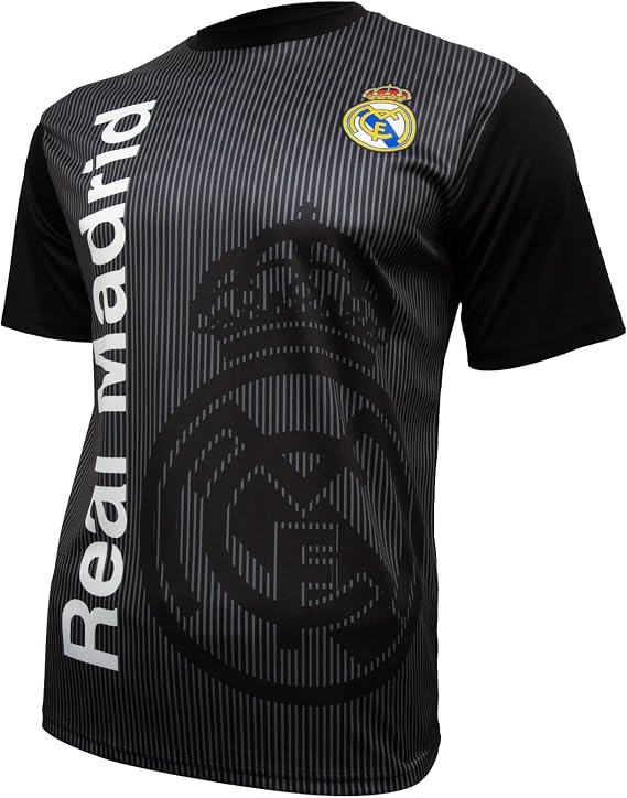 Icon Sports Men Compatible with Real Madrid Sublimation Logo Poly Soccer T-Shirt - Black