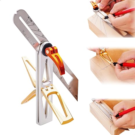 Carpenter's Square 180 mm Try Square Tools for Wood Connections Adjustable Multifunctional Bevel Precise 22.5° - 90° Stop Angle Bevel is Suitable for Woodworkers and Craftsmen
