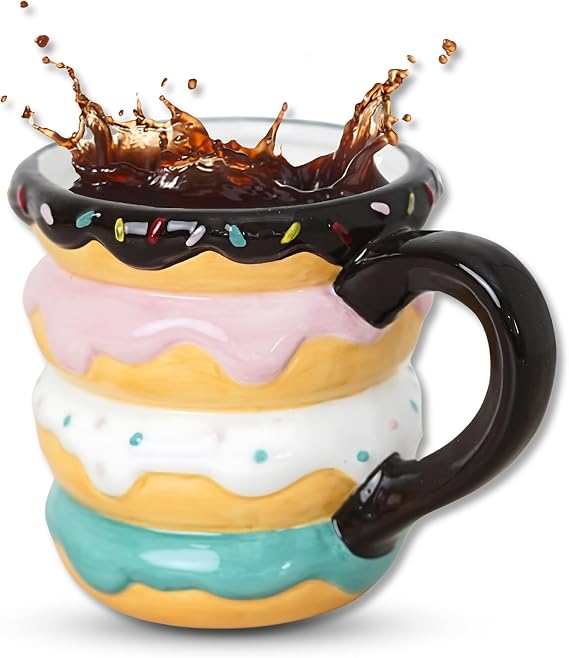 Cute Coffee Mugs for Dunkin Donuts Coffee, Large Ceramic Novelty Mug Donut Gifts for Men & Women, 3D Colorful Goodbye Gifts for Coworkers, Unique Mug Novelty Decor, Donut Accessories Tea Mug, 18 oz
