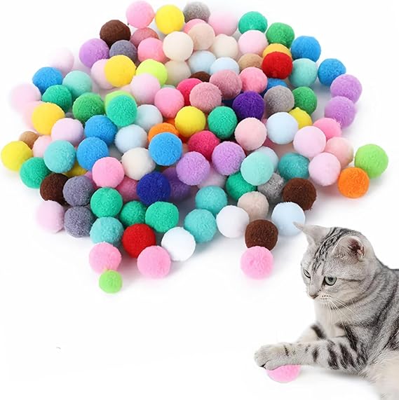 AEE® 50 Adet Peluş Kedi Topu 3 cm – Renkli Yumuşak Kedi Oyuncağı Seti, Kedi Oyun Topu, Kedi Oyun Tabancası Yedek Top, Hafif Oyuncak Top
