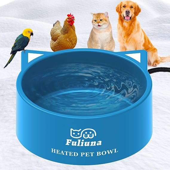 3.2L Large Heated Water Bowl, Outside Heated Dog Dish with Chew Resistant Power Cord, Thermal Bowls Provide Drinkable Water in Winter, Anti-Slip Pet Bowls for Dog Cat Rabbit Chicken Duck Blue