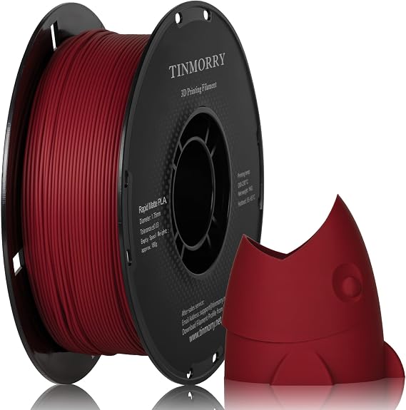 TINMORRY PLA Filament 1.75mm 1kg, Matte PLA 3D Printer Filament, Compatible with Bambu Lab FDM 3D Printer, 1 KG 1 Spool, Matte Red