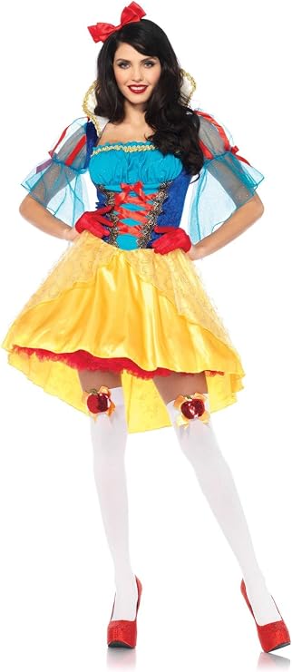 Leg Avenue Women's 2 Pc Fairytale Snow White Costume with Cold Shoulder Velvet & Satin Dress with Attached Cape, Bow Headband