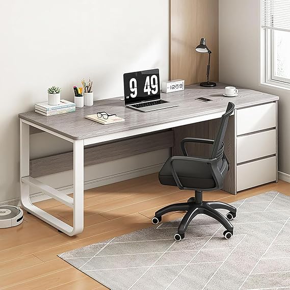 Extra Long Computer Desk with Drawer & Storage Cabinet Sturdy Writing Table for Home Office & Gaming Modern Workstation (Gray 120x50x75cm)