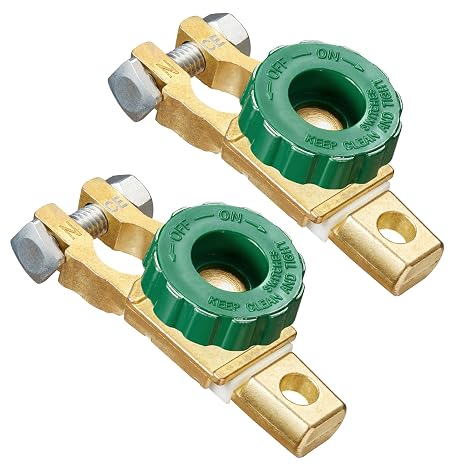 Spurtar Car Battery Disconnect Switch 6V 12V 24V Top Post, Green Knob, 2PCS