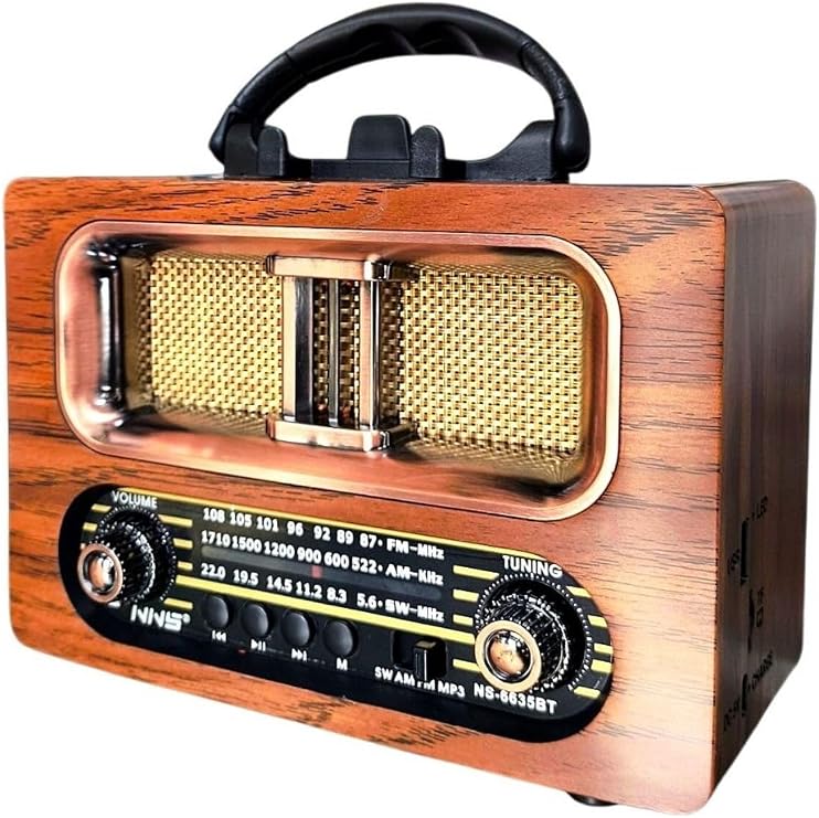 Buffer Büyük Boy Retro, Nostaljik, Ahşap Tasarım Bluetooth Hoparlörlü, Şarjlı, Taşınabilir FM/AM De