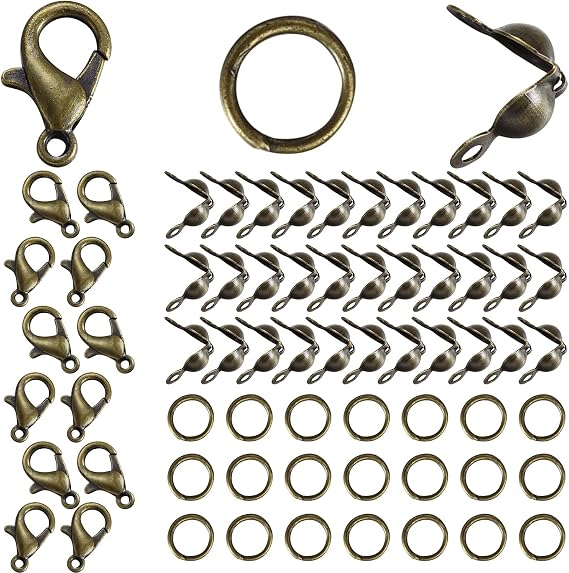 450pcs Jewelry Making Accessories Set Includes 200pcs Open Jump Ring Connectors 200pcs Bead Tips Knot Covers and 50pcs Lobster Claw Clasps for Bracelet Necklace DIY Jewelry Crafts Making Supplies