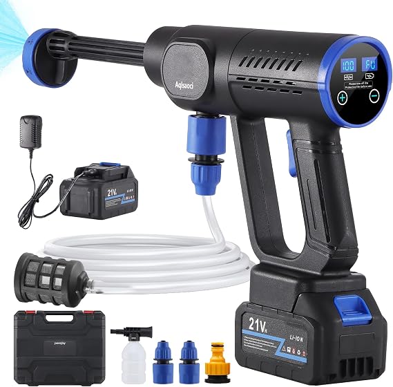 Cordless Pressure Washer Brushless Portable Power Washer 21V | LCD Display, 100 Levels Adjustable, 2x21V Batteries, 6-in-1 Nozzle. Lightweight Car Washer for Patio, RV, Fence & Yard