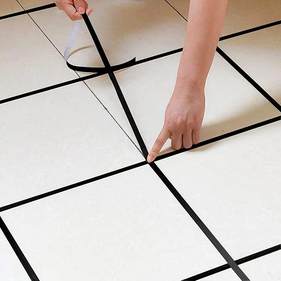 0.2 Inch x 166 Ft Tile Stickers Decorative Floor Wall Sticker Foil Line Peel and Stick Adhesive Waterproof Gap Cover for Kitchen Bathroom Living Room Bedroom (1pc Roll) Black