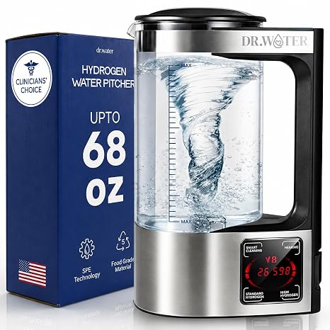 HydroPitcher | 68 Oz Hydrogen Water Pitcher - BPA Free Rich Hydrogen Water Generator - Electrolysis Jug with SPE/PEM Technology Hydrogen Water Machine | Chlorine Free Large Hydrogen Water Bottle