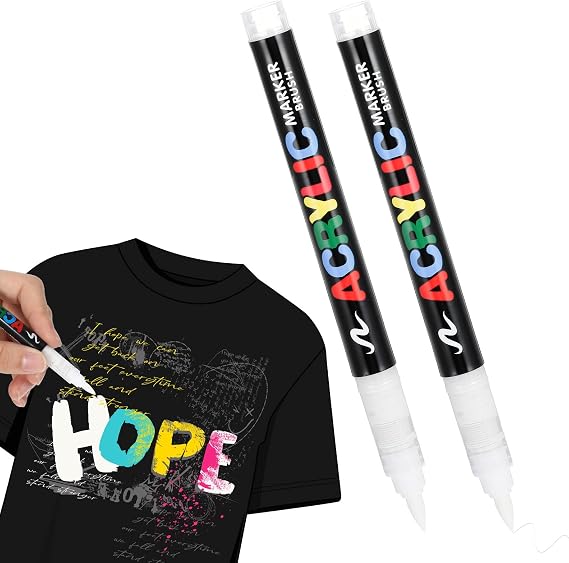 2 Pcs White Paint Marker Paint Pens, 1mm Acrylic Permanent Quick Dry Waterproof Markers Waterproof for Fabric Paper Tire Wood Glass Plastic Metal Canvas DIY Crafts