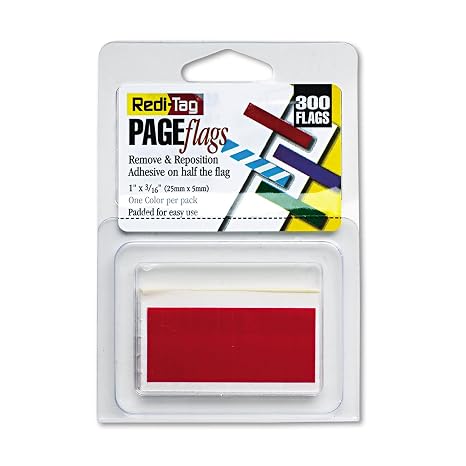 Redi-Tag 20022 - Removable/Reusable Page Flags, Red, 300/Pack