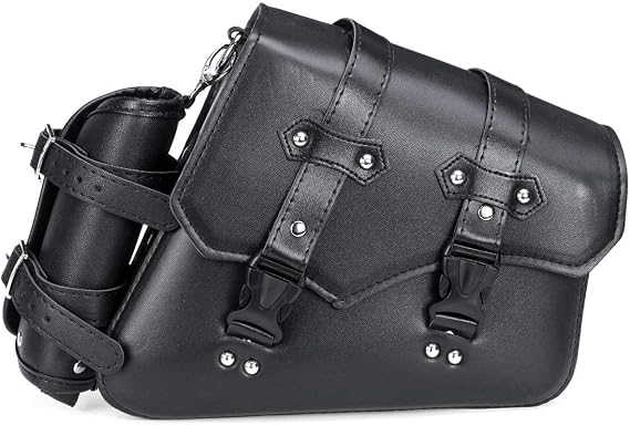 Motorcycle Saddle Bag PU Leather Waterproof Saddlebags Black Left/Right Side For Harley Davidson Universal (Left)