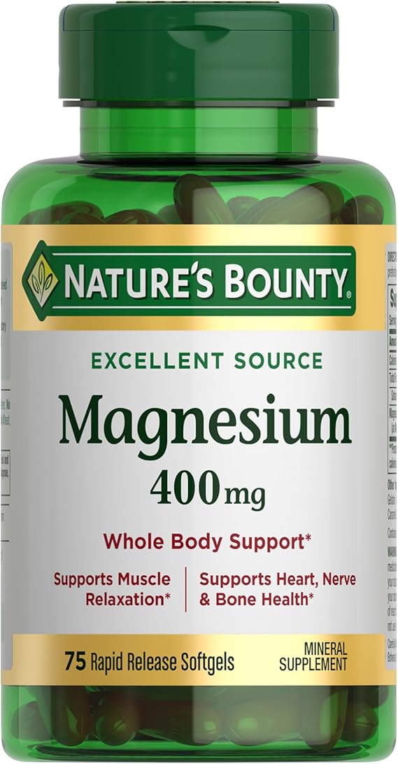 Nature's Bounty Magnesium 400mg Softgel, Whole Body Support, 75 Count