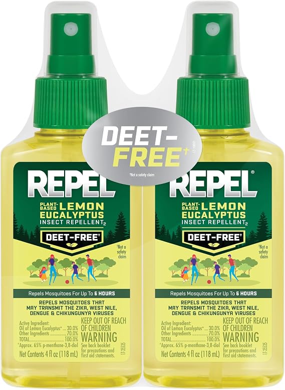 Repel Plant-Based Lemon Eucalyptus Mosquito and Insect Repellent, 4 Ounces, DEET-Free Bug Spray Insect Repellent Repels Mosquitoes For 6 Hours With Plant-Based Ingredients, 2 Pack