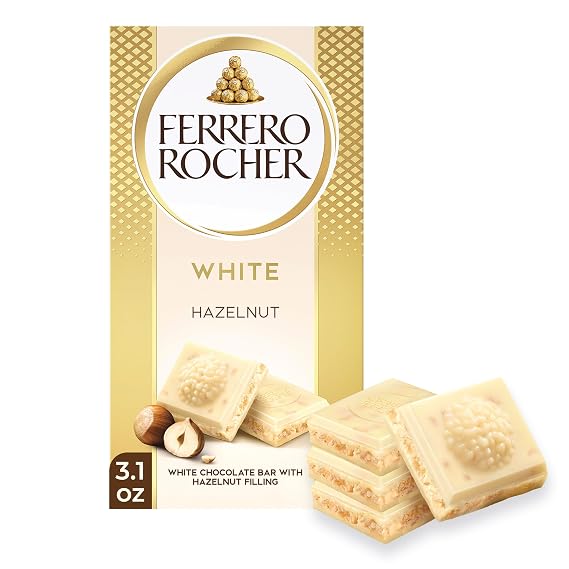 Ferrero Rocher Premium White Chocolate Hazelnut Bar, Valentine's Day Chocolate Gift, 3.1 oz