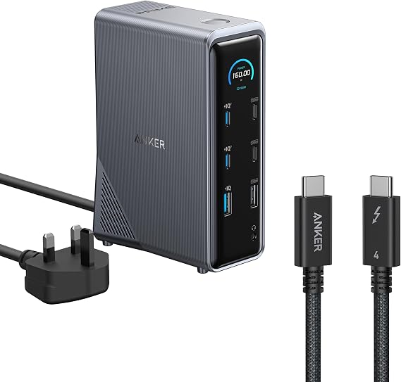 Anker Prime Charging Docking Station, 14-Port with 160W Max Output and Built-In GaN AC-DC Power, 10Gbps Data Transfers & Thunderbolt 4 Cable (3.3 ft,240W,40Gbps)