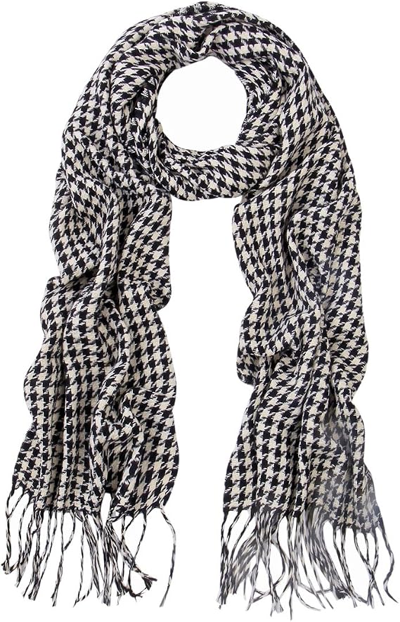 Classic Premium Houndstooth Infinity Loop & Oblong Fringe Scarf - Diff Colors