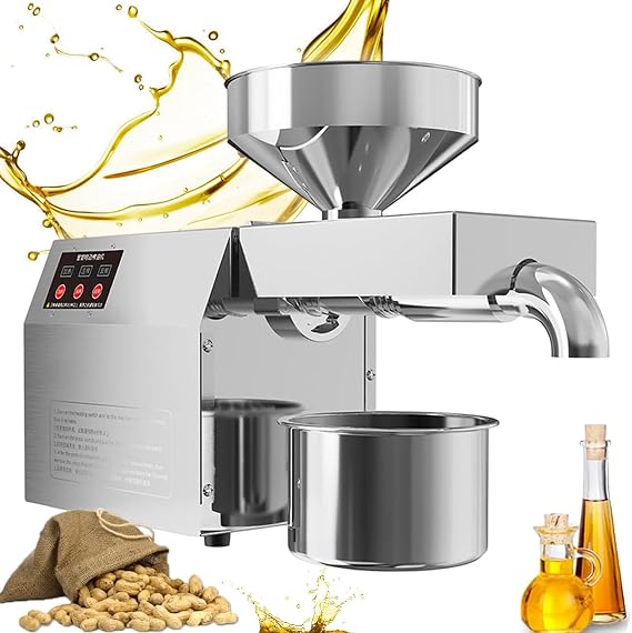 Automatic Oil extractor,Cold Hot Press Food Grade Stainless Steel Oil Extractor,Organic Oil Press Machine for Commercial Home Kitchen,Peanut Sesame Canola Coconut,110V