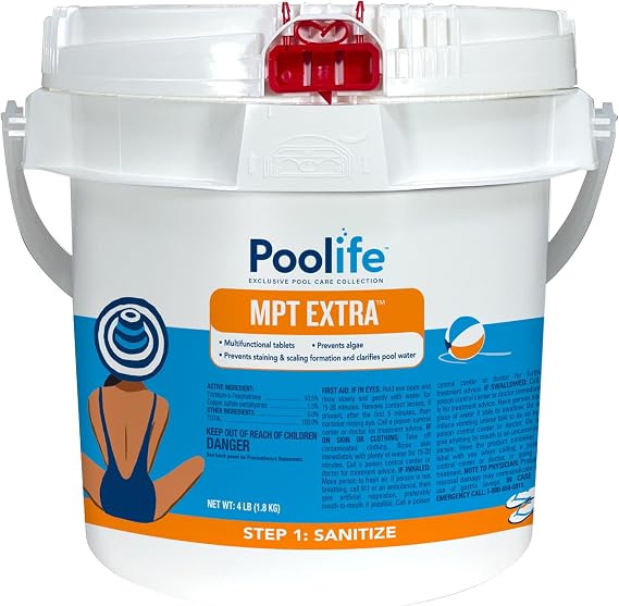 Poolife MPT Extra 3 Inch Chlorinating Tablets 4 lb - Multi-Action Pool Chlorine Tablets - Sanitizes Water, Prevents Algae, Stains & Scale - Long-Lasting Pool Chemical for Swimming Pools