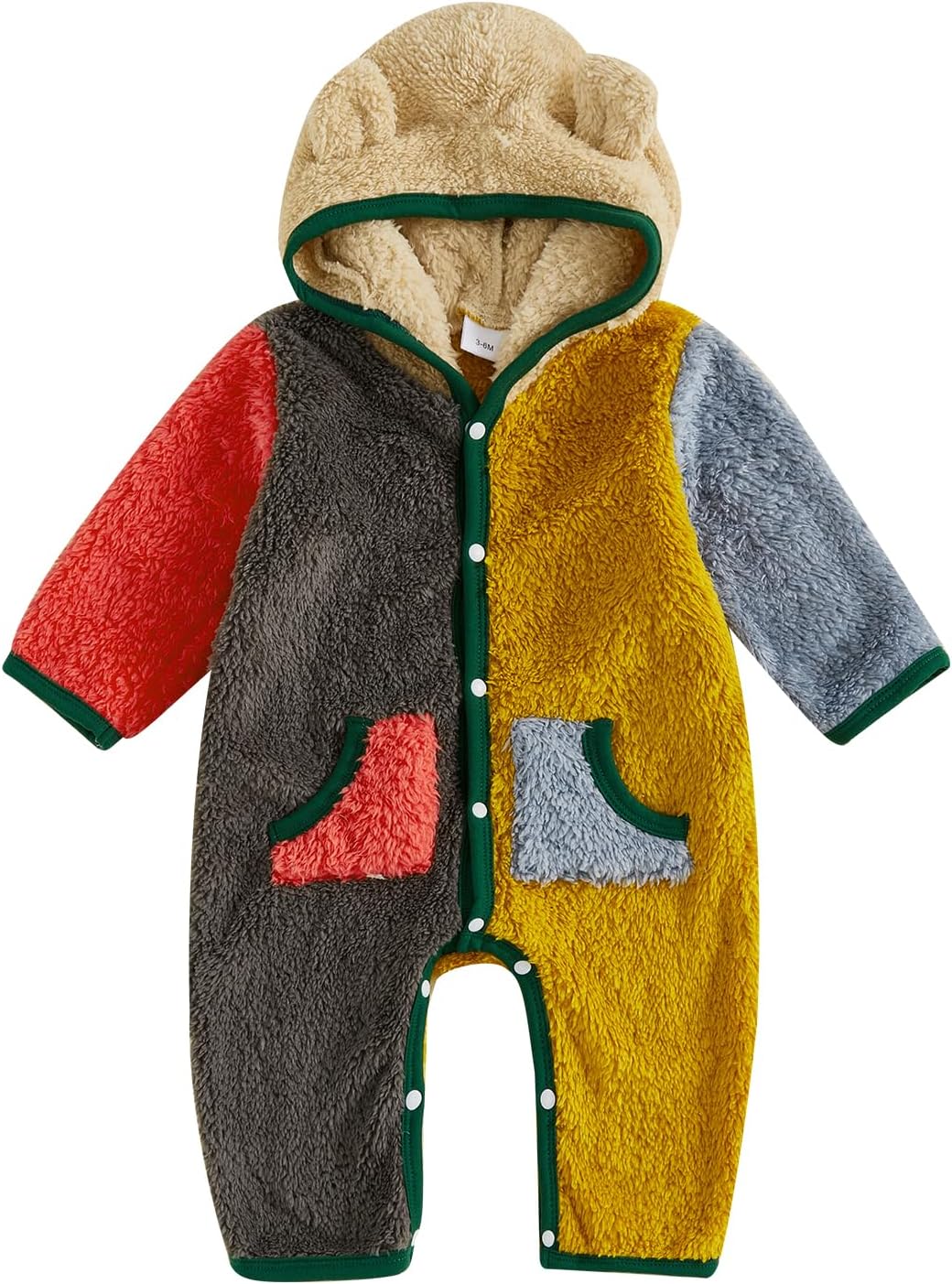 Fernvia Baby Boy Girl Fleece Romper Contrast Color Long Sleeve Hooded Jumpsuit Cute Fall Winter Clothes 3 6 12 18 Months