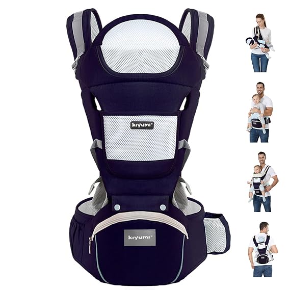 KIYUMI 6-in-1 Baby Carrier Newborn to Toddler with Hip Seat Ergonomic | M Position, Head Support and Breathable Mesh,Adjustable Removable Baby Sling Carrier (7-45 lbs)Darkblue