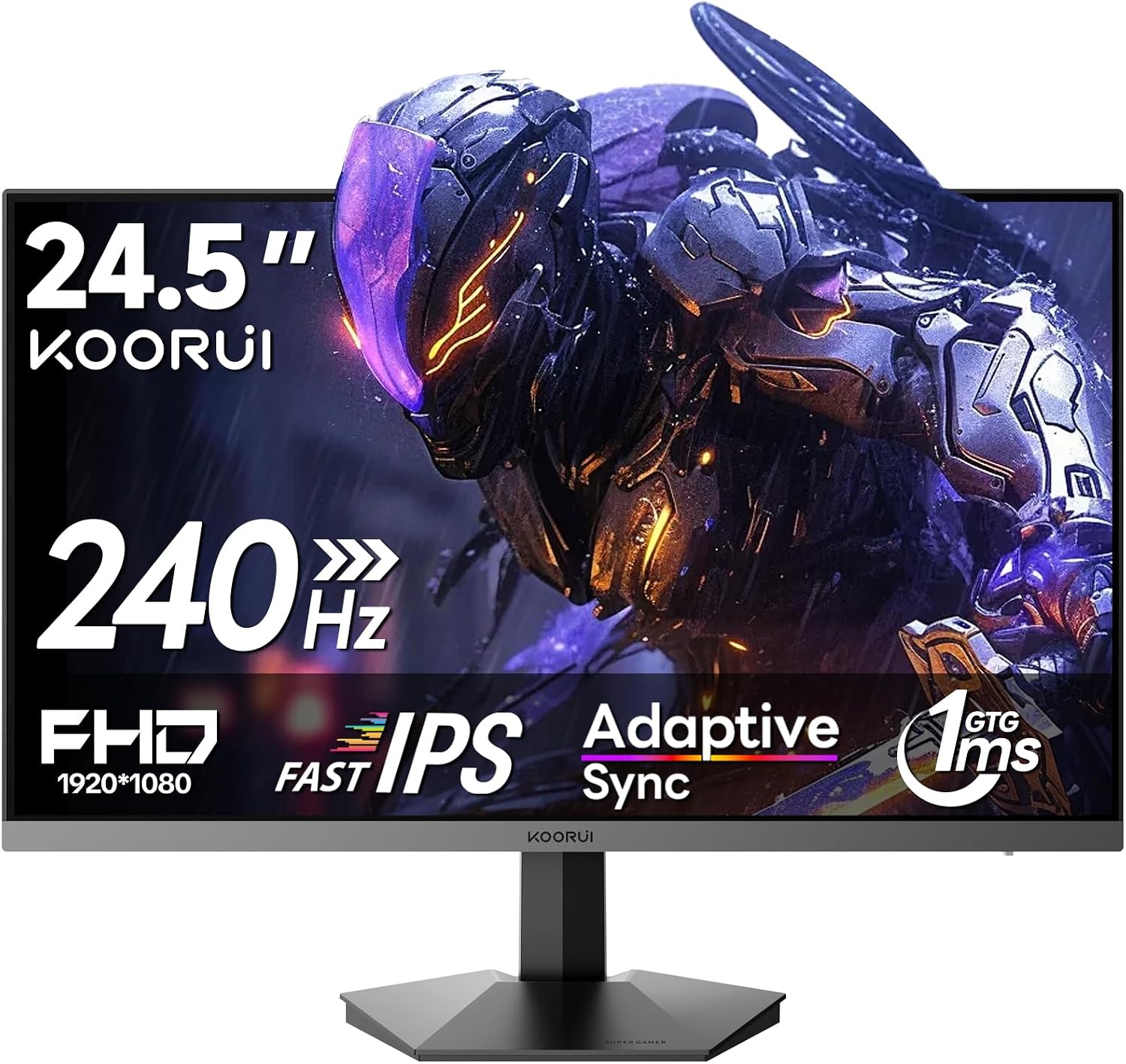 KOORUI G2511X Gaming Monitor 24.5 FHD 240Hz GTG1ms Response Speed Fast IPS Panel 250ni Brightness HDR400DCI-P3 90%sRGB 99%Adaptive SyncHDMIDP VESA Mount Compatible PC Monitor