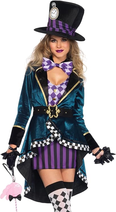 Leg Avenue Mad Hatter Costume with Dress, Jacket, Belt, Bow, Hat