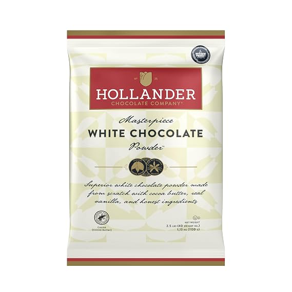 Hollander Masterpiece White Chocolate Powder, 2.5lb Bag | Sweet & Creamy Real White Chocolate, Beverage, Specialty Coffee Drinks, Baking & Desserts, Clean Label & Gourmet Ingredients