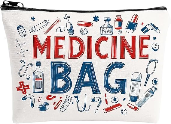 Portable Travel Medicine Bag - 22 x 18cm Large Medication Organizer Pouch - Water-Resistant Zipper Bag for Pills, Nursing Supplies & First Aid Essentials - Daily Medical Storage Pouch for Home & Trave