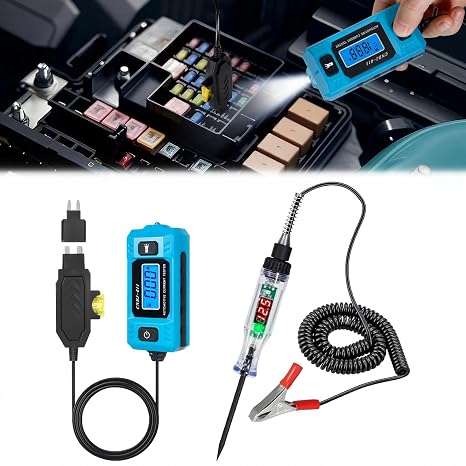 PIFOOG Automotive Circuit Tester Car Test Light with Digital 3v-90v Display, High Precision Auto Fuse Relay Tester Electrical Current Fault Probe Checker Testing Tool LCD Front Lighting Max 20A 48V