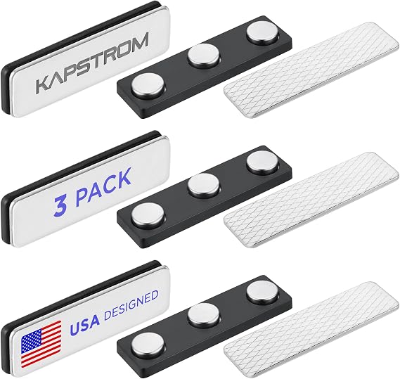 Premium Name Tag Magnets - 3 Pack, 1.75 x 0.5 inches - Stronghold Neodymium Magnets - Secure Magnetic Backing for Name Tags and ID Badges - by KapStrom