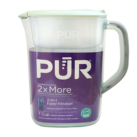 PUR 7-Cup Water Filter Pitcher with 1 Genuine PUR Filter, 2-in-1 Powerful, Faster Filtration, Lasts 2 Months or 40 Gallons, Dishwasher Safe, Lime (PPT700LA)