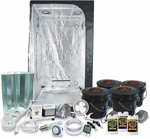 3 x 3 (39"x39"x79") Grow Tent Kit Complete with 400-Watt HPS Grow Light + DWC Hydroponic System & Advanced Nutrients