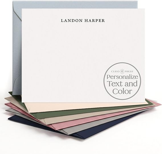 Curio Press Personalized Stationery Custom Notecards, Simplicity Flat