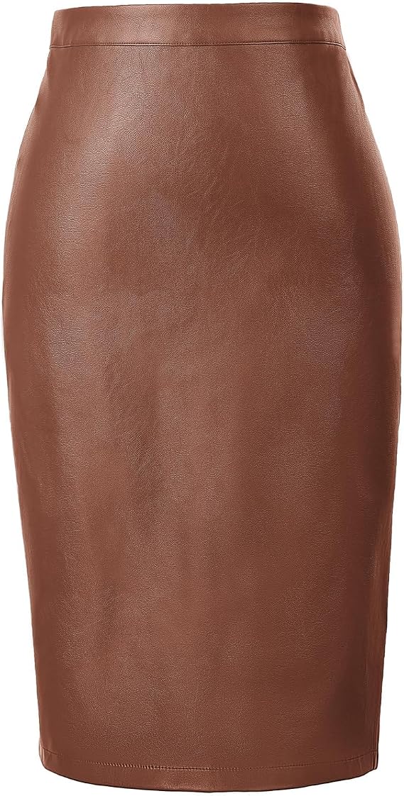 Belle Poque Leather Skirt for Women High Waist Knee Length Bodycon Pencil Skirts Faux Midi Casual Outfits