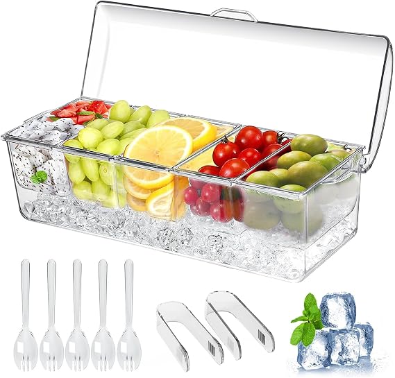 Ice Chilled Condiment Caddy, Condiment Containers with Lids,Serving Tray