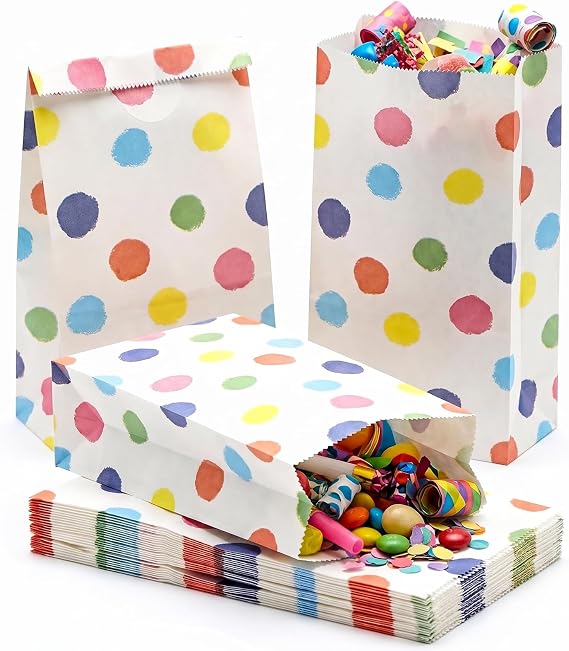 VGOODALL 24 Pack Rainbow Polka Dot Party Favor Bags with Stickers