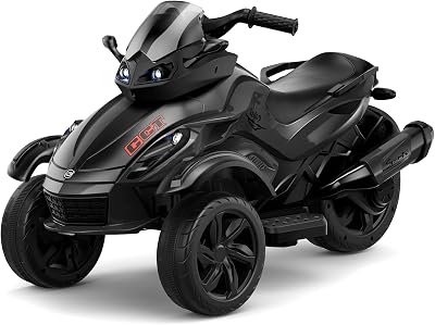 12V Kids Electric Motorcycle, 3 Wheeler Toddler ATV with Led Lights, Music, Horn, Shock Absorbers, Black Power Wheels for Boys, Ride on Toys for Toddlers 3-5