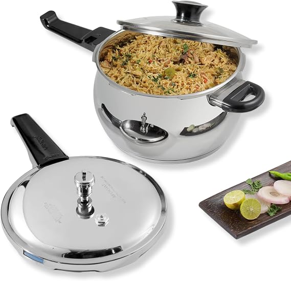 Vinod V-3.5L Splendid Plus Handi Stainless Steel Pressure Cooker, 3.5-Liter