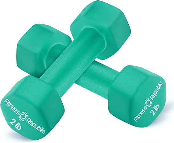 Fitness Republic Neoprene Dumbbell Set of 2, Non-Slip, Hex Shape, Free Weights for Muscle Toning and Strength Building - Portable Home Gym Hand Weights