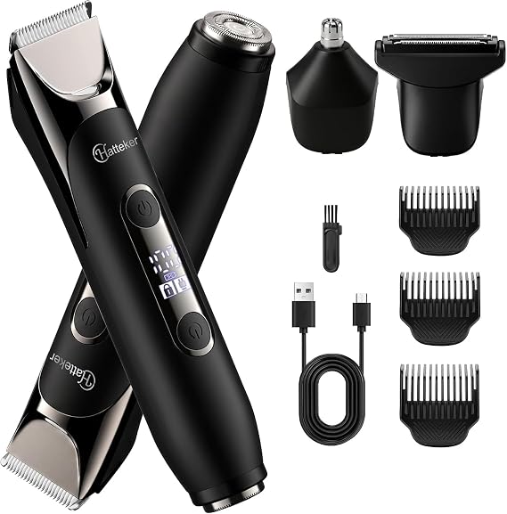 Hatteker Body Hair Trimmer for Men, 4 in 1 Multifunction Dual Head Shaver