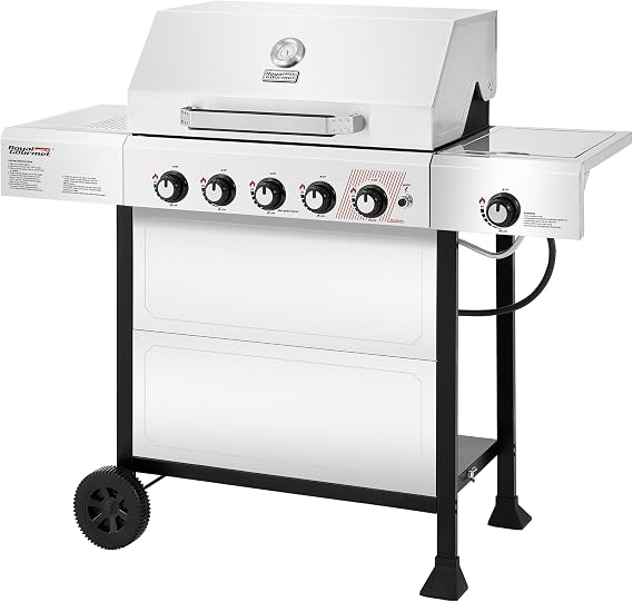 Royal Gourmet GA5401T 5-Burner BBQ Liquid Propane Gas Grill with Side Burner, Stainless Steel 61,000 BTU Output for Patio Garden Picnic Backyard Cooking, Silver | Stainless Steel, 61,000 BTU Output, Silver | Outdoor Patio Garden Picnic Backyard Cooking