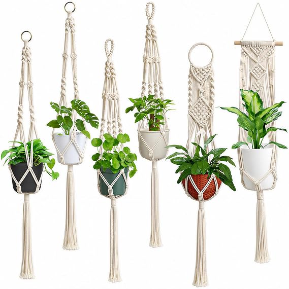 Laerjin 6 Pack Macrame Plant Hangers, Hanging Planters for Indoor Plants