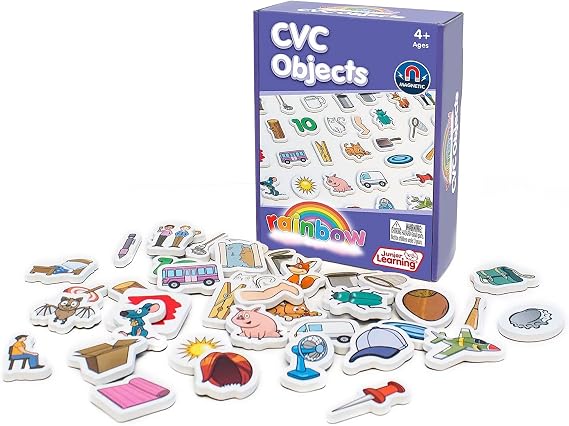 Junior Learning Rainbow CVC Objects, 120 Magnetic Foam Pieces, Phonics Set